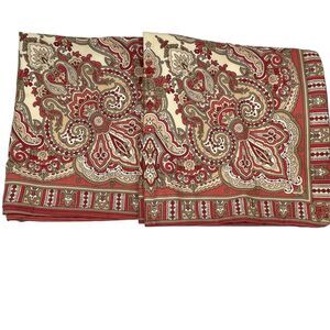 Pair Pottery Barn Euro Shams 24x24 Paisley Rich Rust/Cream/Taupe Linen Blend